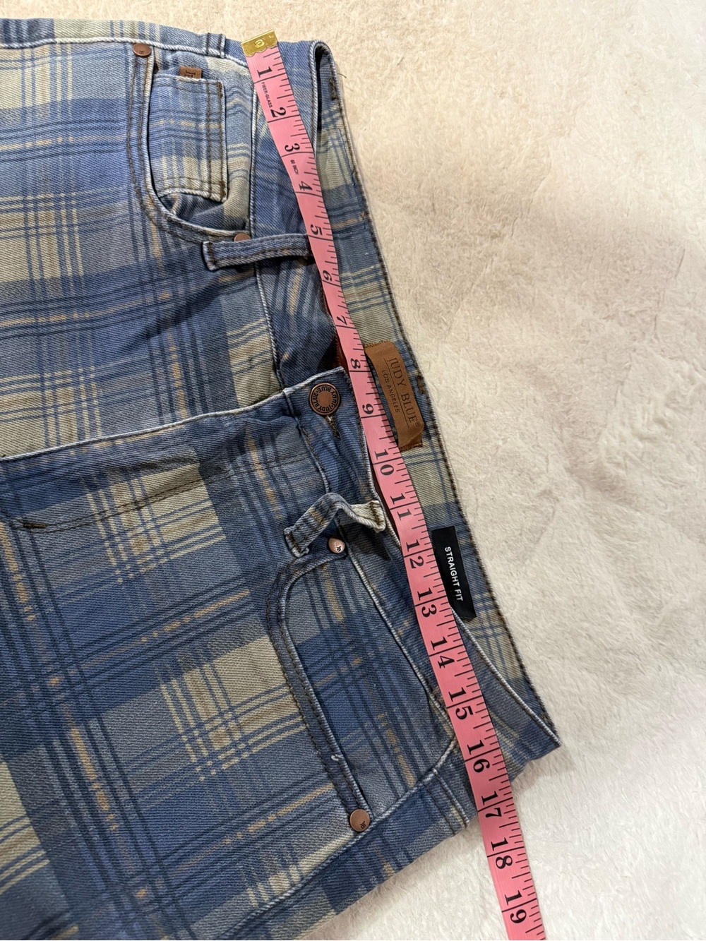 Judy Blue Blue and Beige Plaid Straight Jeans - Picture 4 of 8
